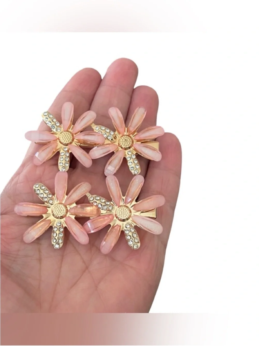 Gold Center Pink Daisy Hair Clips — Set